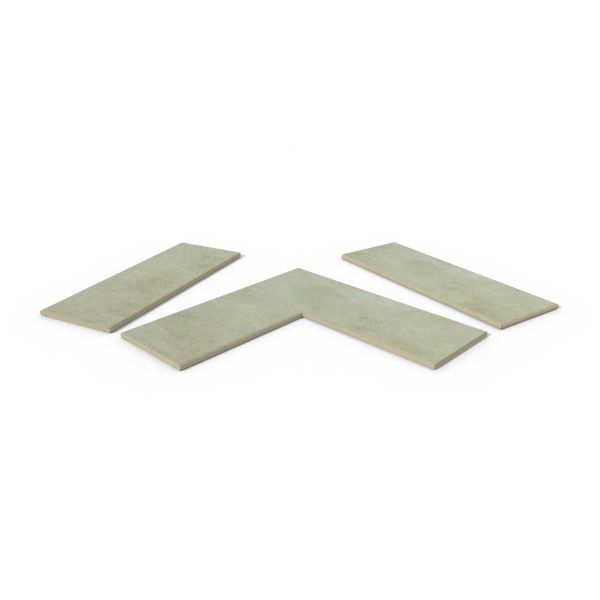 Area porcelain 20mm bullnose coping collection, showing one each of straight, end and corner pieces, for garden walls.***Image for illustrative purposes only*