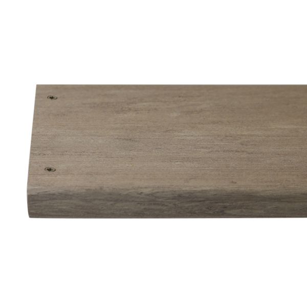 Cinnamon composite decking board with two Cinnamon colour match screw fixed to the far left face of the board.***