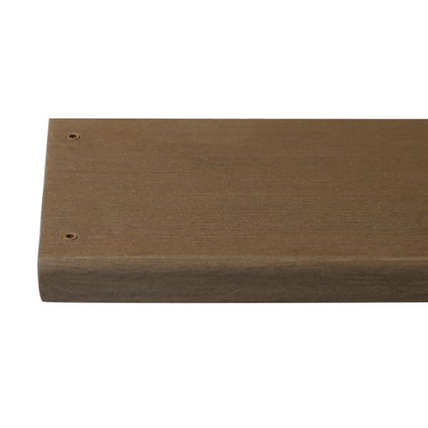 Mocha composite decking board with two Mocha colour match screw fixed to the far left face of the board.***