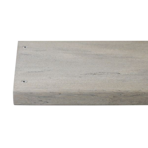Silver composite decking board with two Silver & Polar colour match screw fixed to the far left face of the board.***
