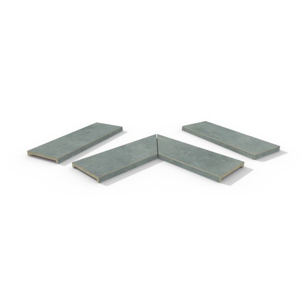 Polvere porcelain 40mm downstand flat coping stones in straight, end and left- and right-mitred corner pieces.***Image for illustrative purposes only*
