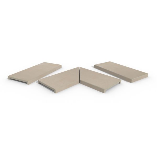 Venetian Beige 40mm downstand porcelain coping stones in straight, end and left- and right-mitred corner pieces.***