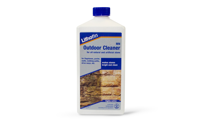Single bottle of Lithofin Outdoor Cleaner for cleaning natural stone patios
