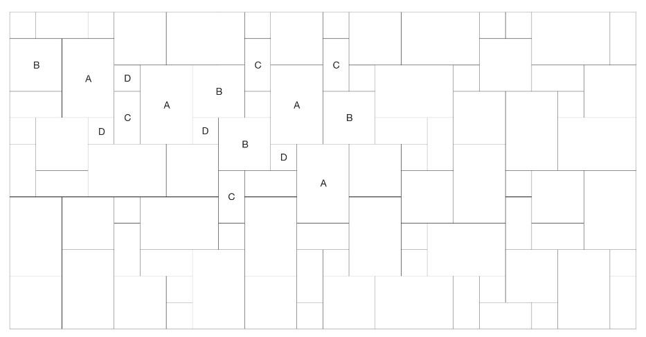 Diagram of laying pattern for project pack pavers in 4 sizes.