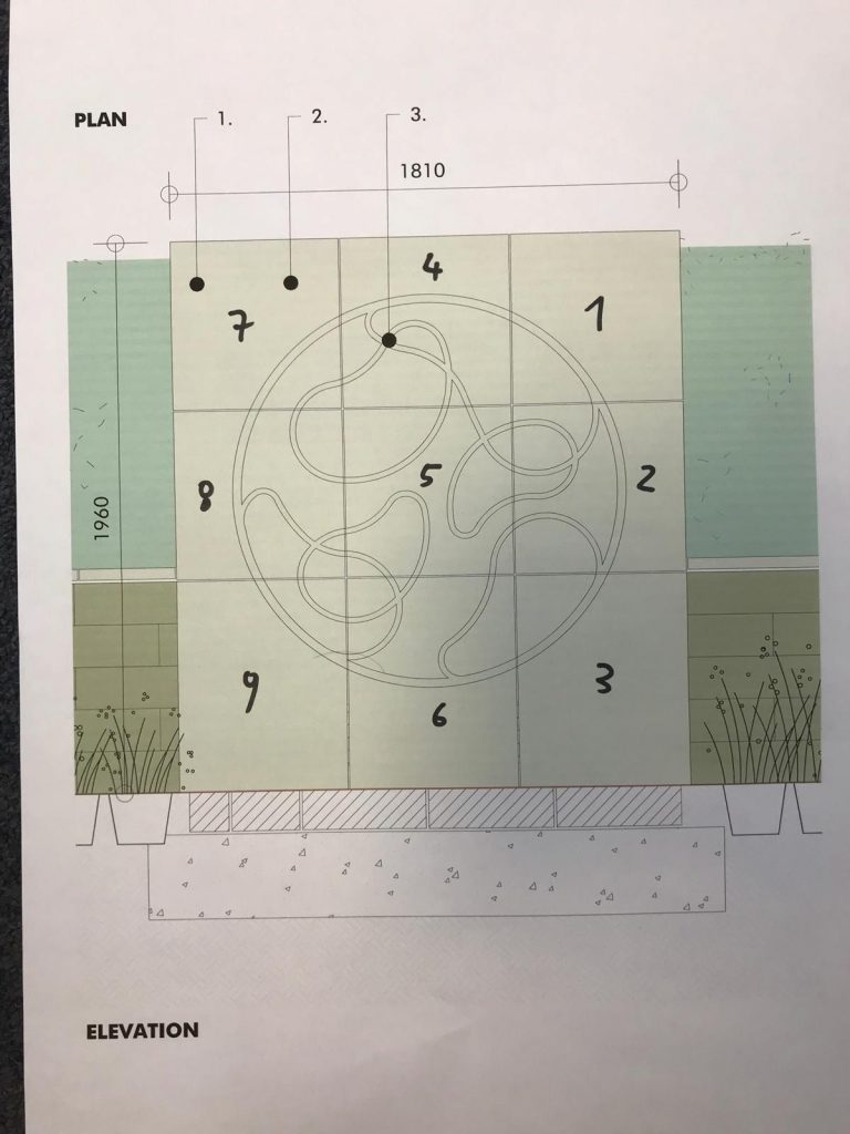 CAD drawing of the garden feature wall