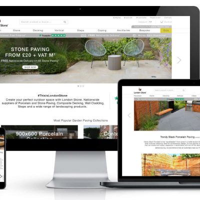 Laptop, desktop, tablet and smartphone screens all showing London Stone website