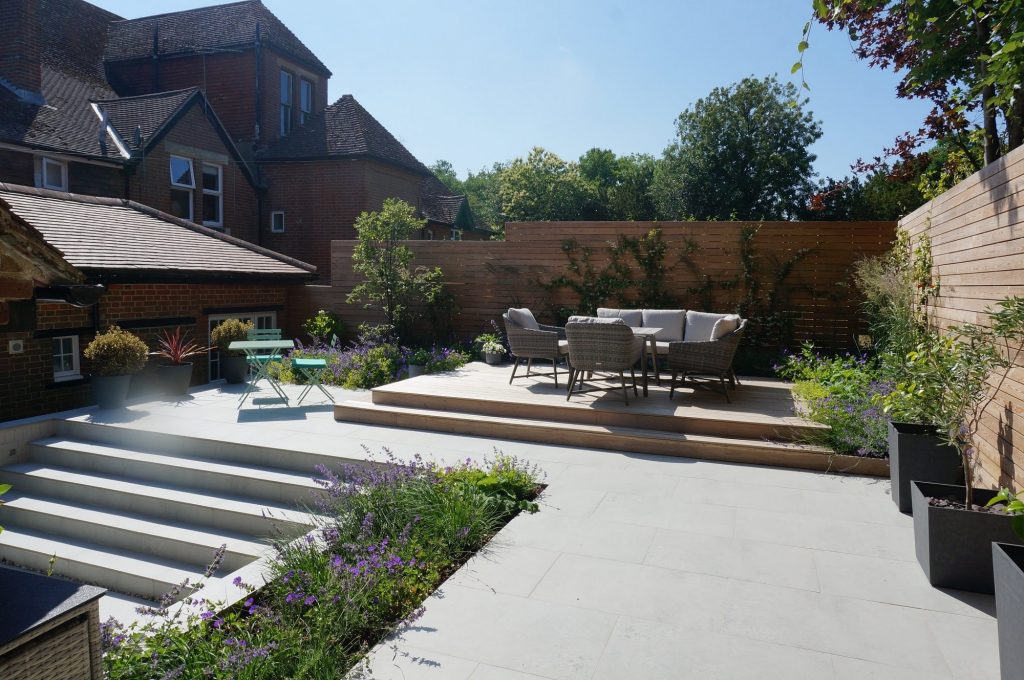 Light Grey porcelain with 10-Year Guarantee used for path, patio and steps.