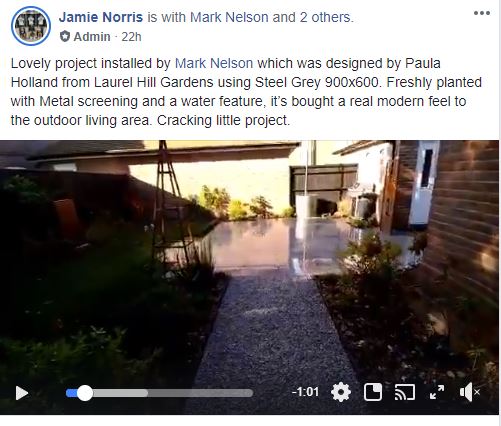 Screenshot of a social media video highlighting a landscaping project.