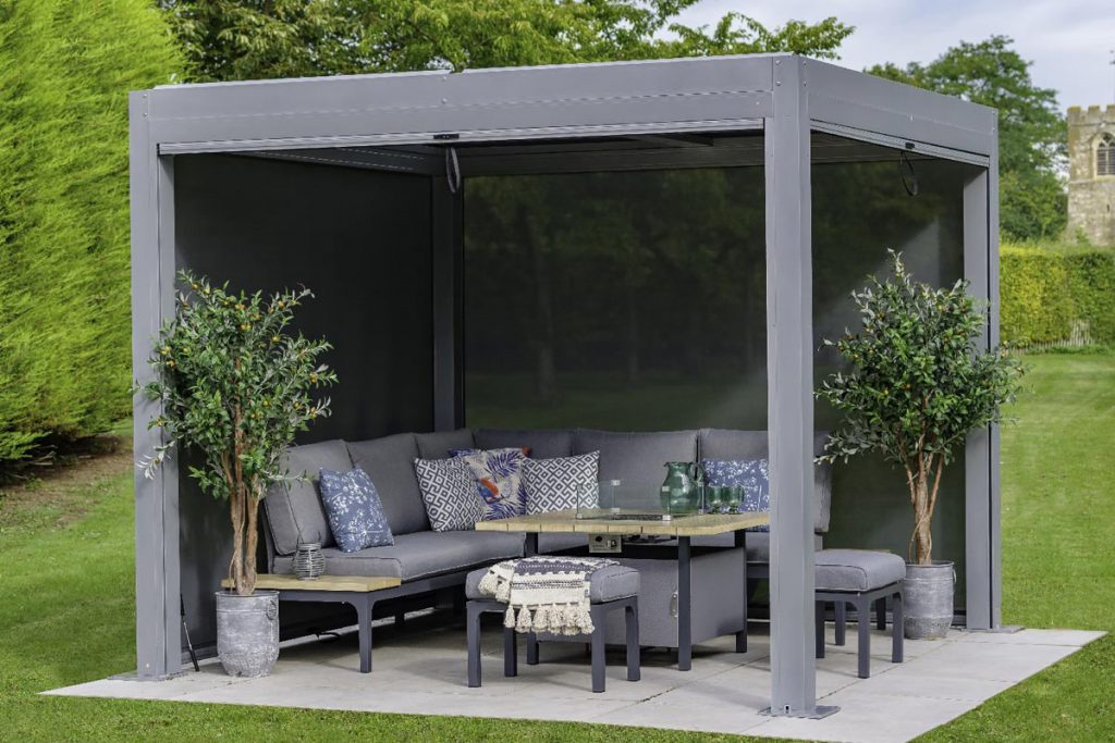 Metal pergolas are perfect for positioning over garden furniture to offer shelter and shade to safely enjoy the garden all day and night.