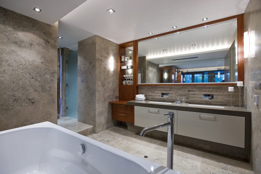 Jura grey limestone tiles are perfect for creating a relaxing bathroom atmosphere.