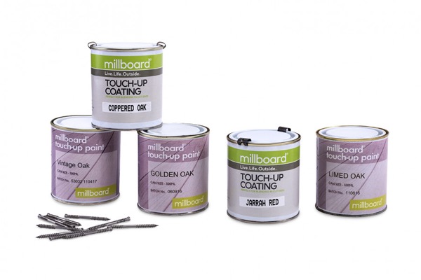Millboard Touch-Up Paint can be used for routine decking maintenance and is available in a range of seven colours