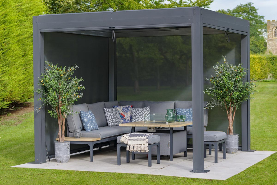 Our dark grey metal pergola makes a stylish addition to any contemporary garden offering shade and privacy.