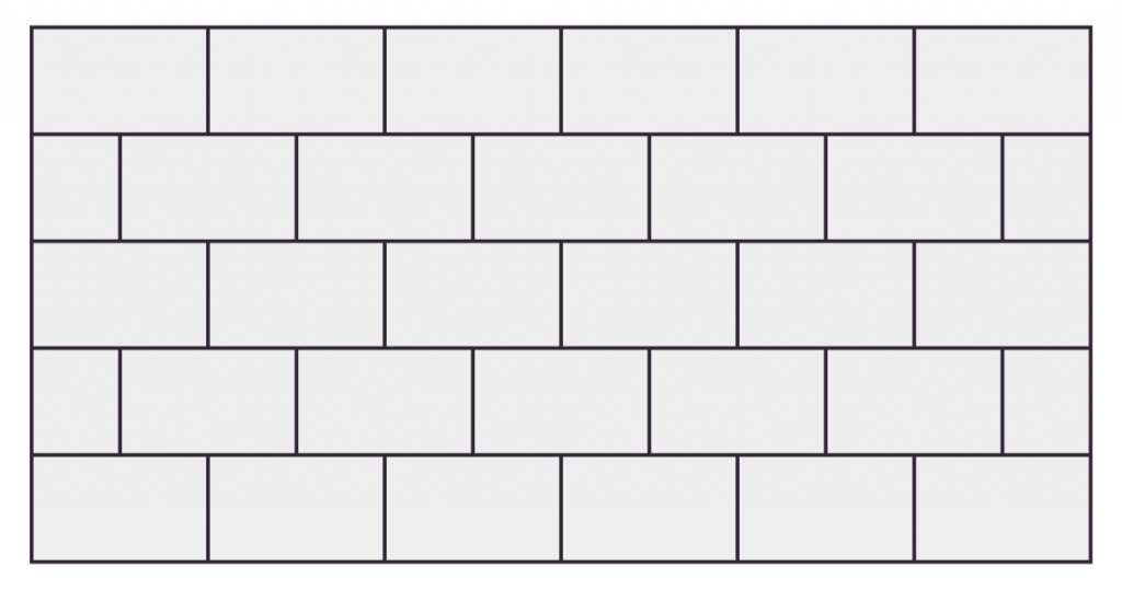 A stretcher bond pattern, also known as running bond pattern. Rectangular slabs laid in staggered courses.