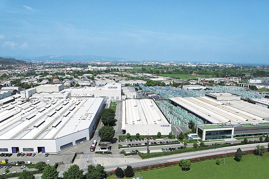 Bird's eye view of Italian porcelain tile factory