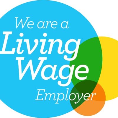 The Living Wage Employer Mark of 3 superimposed circles, showing the London Stone is an accredited member.