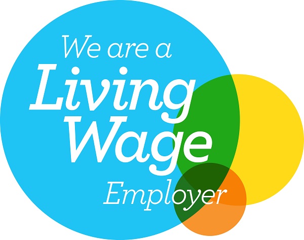 The Living Wage Employer Mark of 3 superimposed circles, showing the London Stone is an accredited member.