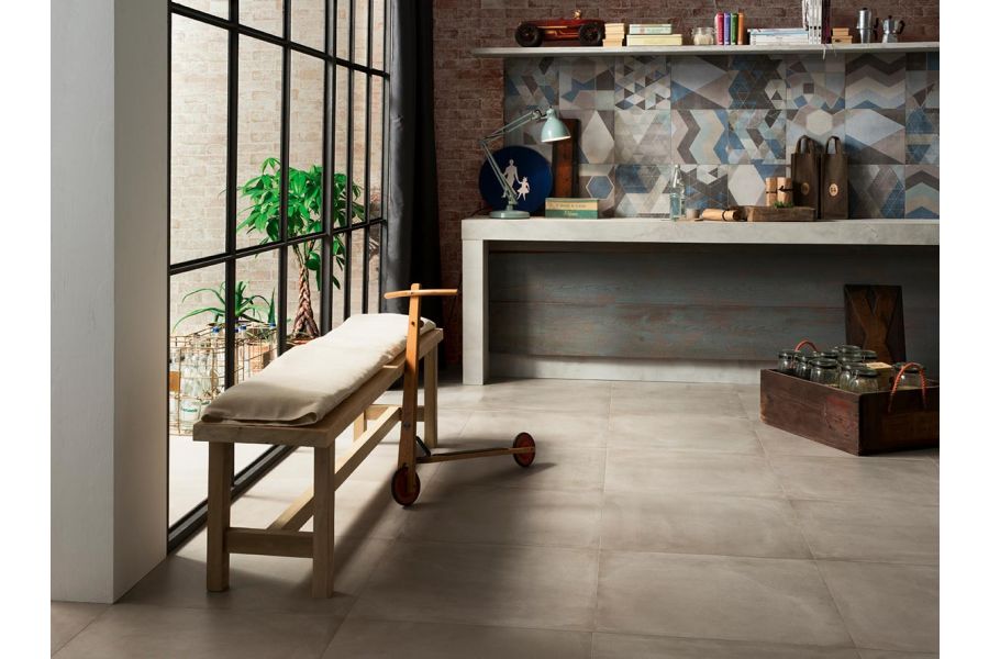 cement porcelain indoor tiles with modern furniture
