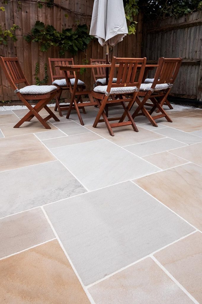 Antique Cream tumbled sandstone is also sawn, so