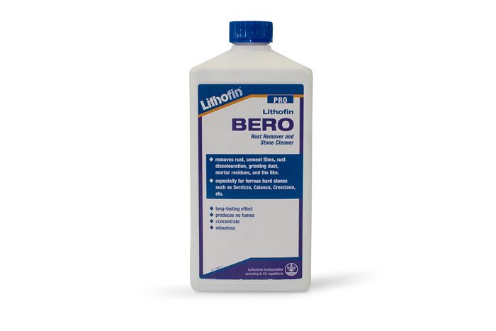 Bottle of Lithofin Bero rust remover and stone cleaner, acid-based