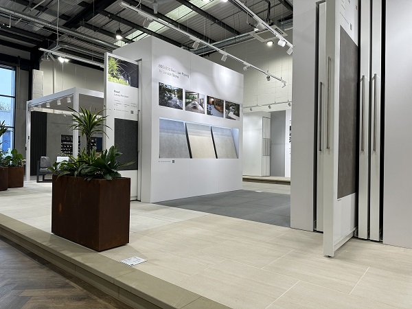 Hard landscaping Hampshire showroom with sliders and wall displays