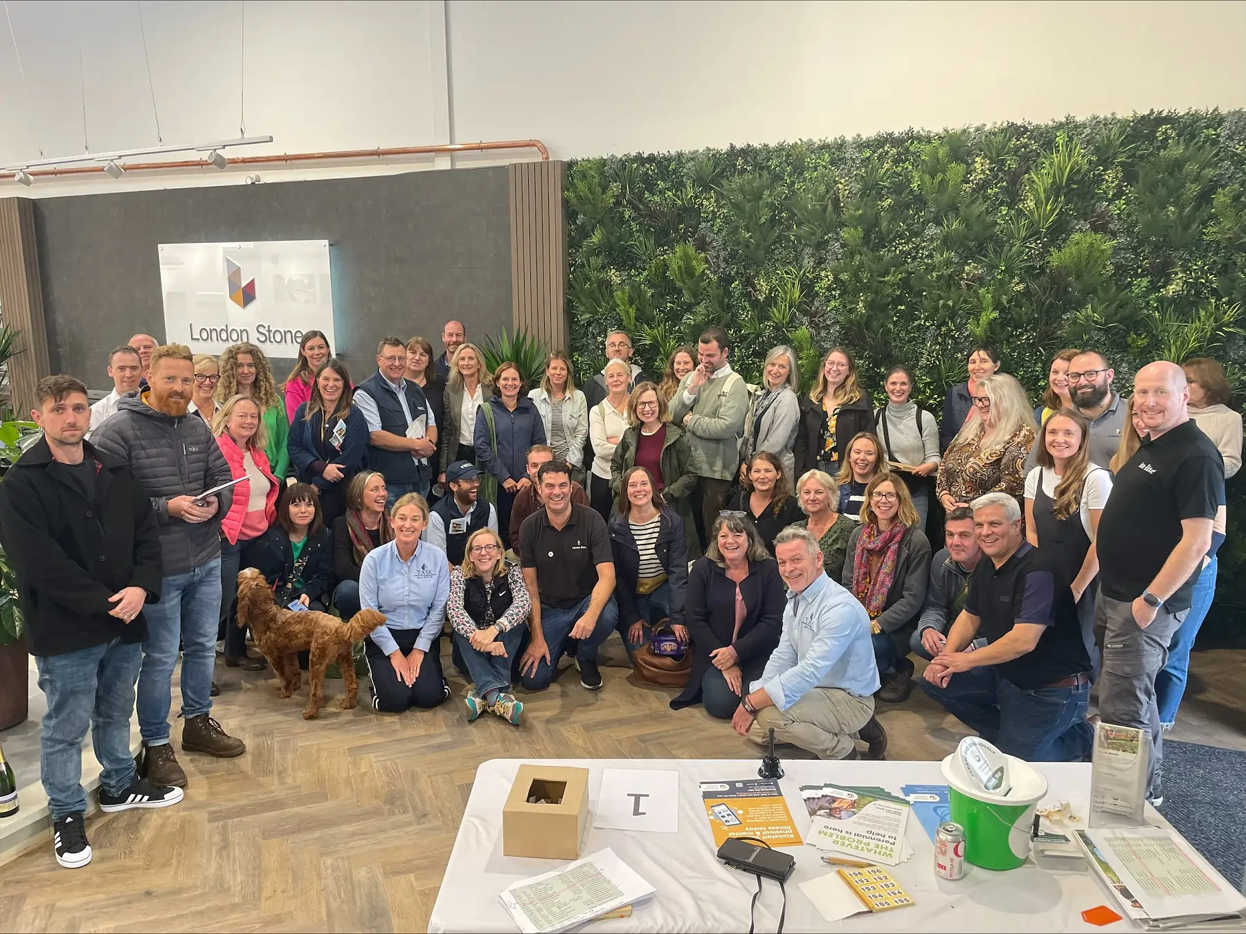 Group photo of designers and landscapers taken in front of Vistafolia wall in Bristol showroom at Meet the Supplier event.