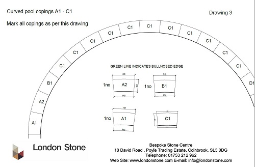 Curved Pool Copings created by laser templating