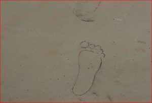 Outline of footprints on Harvest Sawn Sandstone