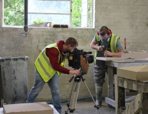 The BBC filming the stonemasonry process