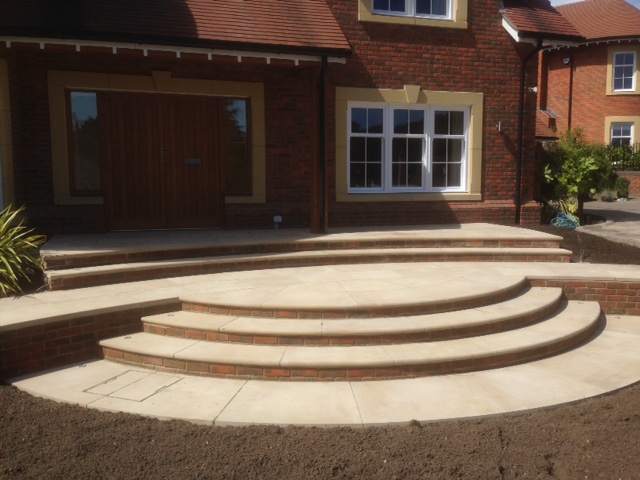 Classic Landscaping With Bespoke Buff Yorkstone Slabs